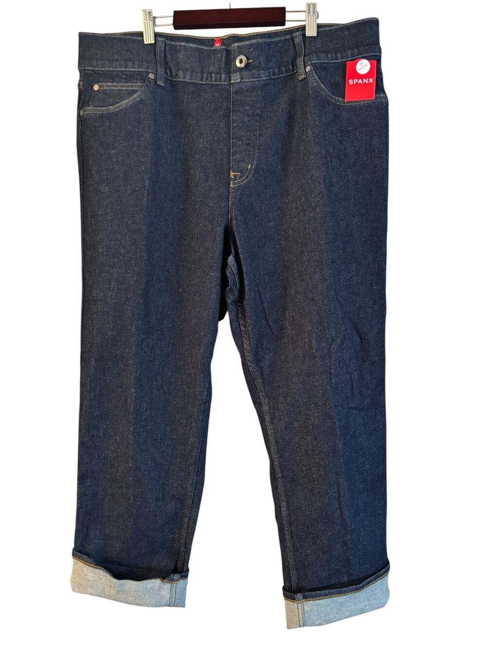 NWT Spanx Cuffed Straight Leg Jeans in Raw Indigo Size 3X PETITE Pull On